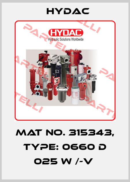 Mat No. 315343, Type: 0660 D 025 W /-V  Hydac