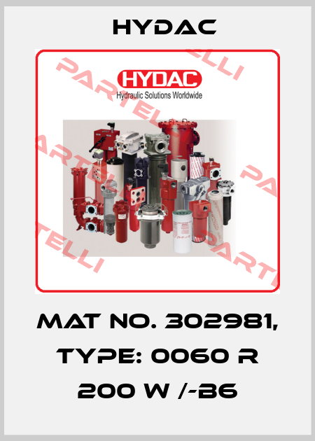 Mat No. 302981, Type: 0060 R 200 W /-B6 Hydac