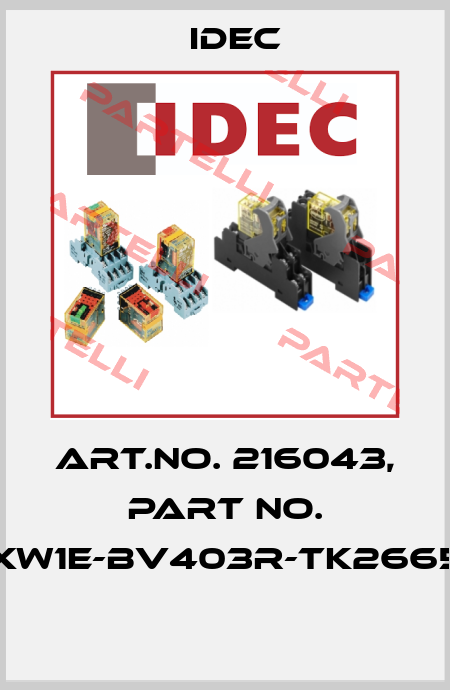 Art.No. 216043, Part No. XW1E-BV403R-TK2665  Idec