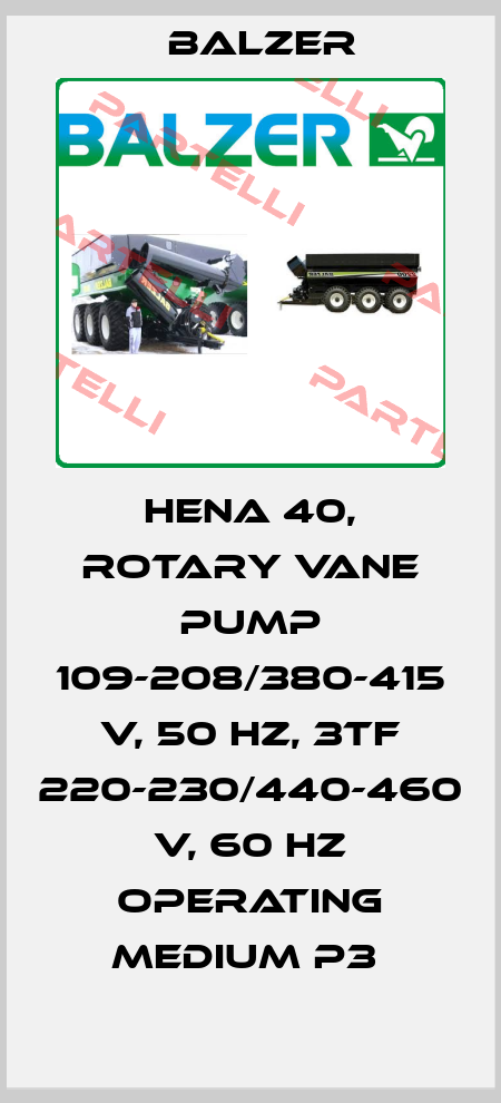 HENA 40, ROTARY VANE PUMP 109-208/380-415 V, 50 HZ, 3TF 220-230/440-460 V, 60 HZ OPERATING MEDIUM P3  Balzer