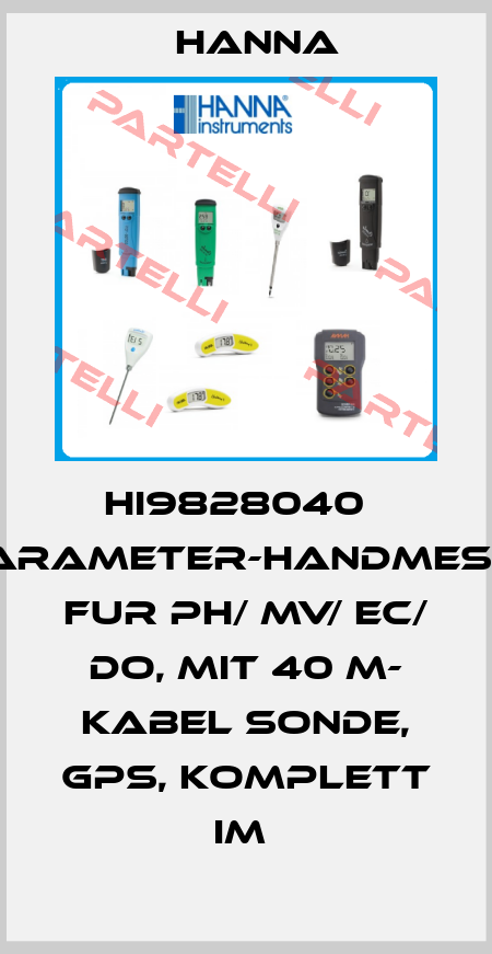 HI9828040   MULTIPARAMETER-HANDMESSGERÄT FUR PH/ MV/ EC/ DO, MIT 40 M- KABEL SONDE, GPS, KOMPLETT IM  Hanna