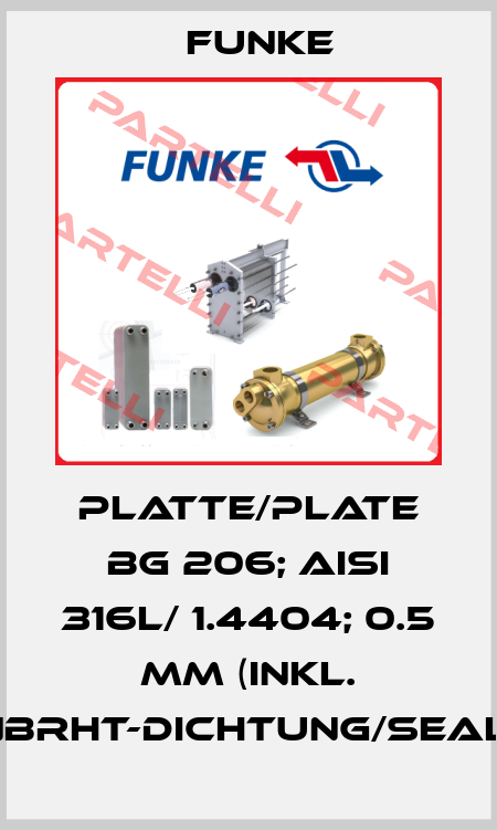 Platte/Plate BG 206; AISI 316L/ 1.4404; 0.5 mm (inkl. NBRHT-Dichtung/Seal) Funke