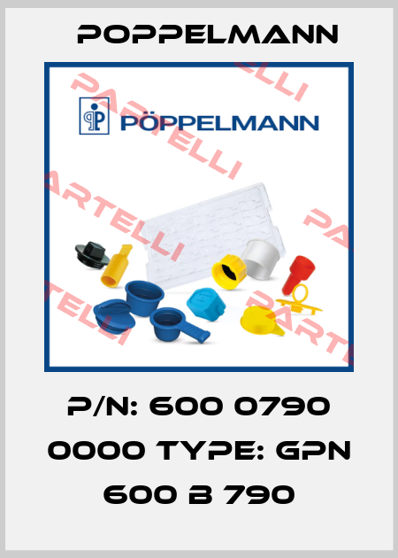 P/N: 600 0790 0000 Type: GPN 600 B 790 Poppelmann