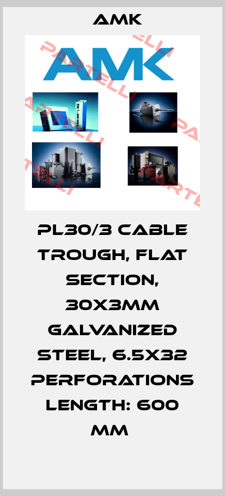 PL30/3 CABLE TROUGH, FLAT SECTION, 30X3MM GALVANIZED STEEL, 6.5X32 PERFORATIONS LENGTH: 600 MM  AMK