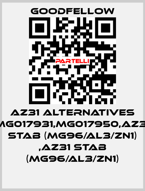 AZ31 alternatives MG017931,MG017950,AZ31 Stab (Mg96/Al3/Zn1) ,AZ31 Stab (Mg96/Al3/Zn1) Goodfellow