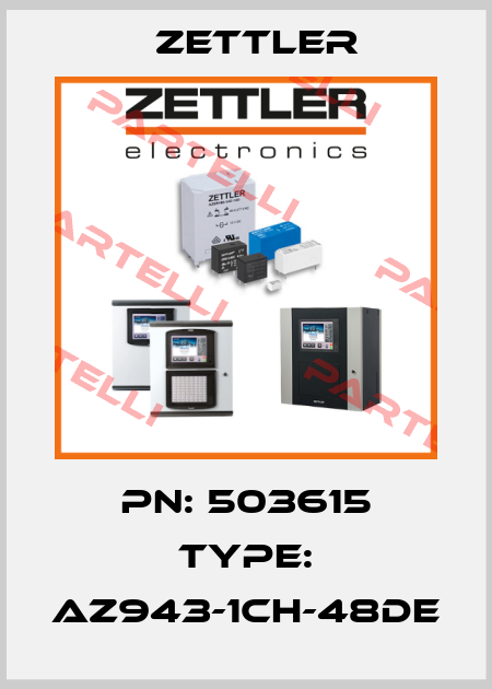 PN: 503615 Type: AZ943-1CH-48DE Zettler