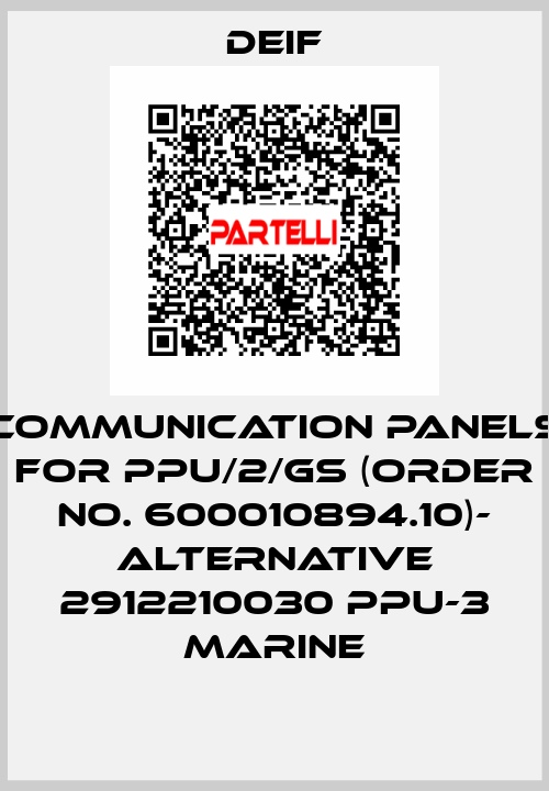 Communication panels for PPU/2/GS (Order No. 600010894.10)- ALTERNATIVE 2912210030 PPU-3 Marine Deif