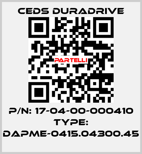 P/N: 17-04-00-000410 Type: DAPME-0415.04300.45 Ceds Duradrive