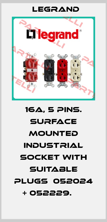 16A, 5 pins. Surface mounted industrial socket with suitable plugs  052024 + 052229.      Legrand