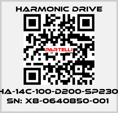 FHA-14C-100-D200-SP230V SN: X8-0640850-001  Harmonic Drive