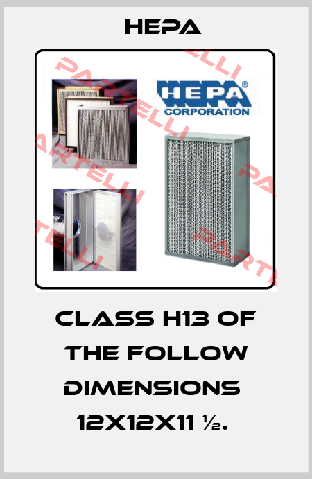 class H13 of the follow dimensions  12X12X11 ½.  HEPA