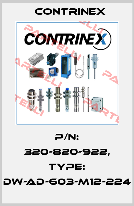 p/n: 320-820-922, Type: DW-AD-603-M12-224 Contrinex