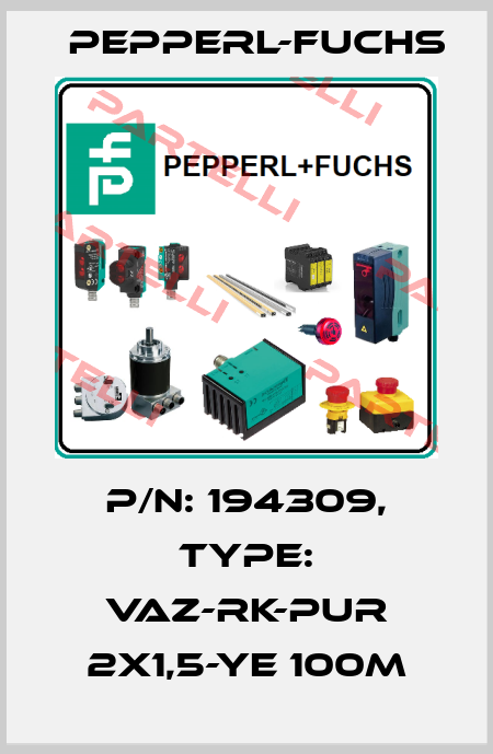 p/n: 194309, Type: VAZ-RK-PUR 2x1,5-YE 100M Pepperl-Fuchs