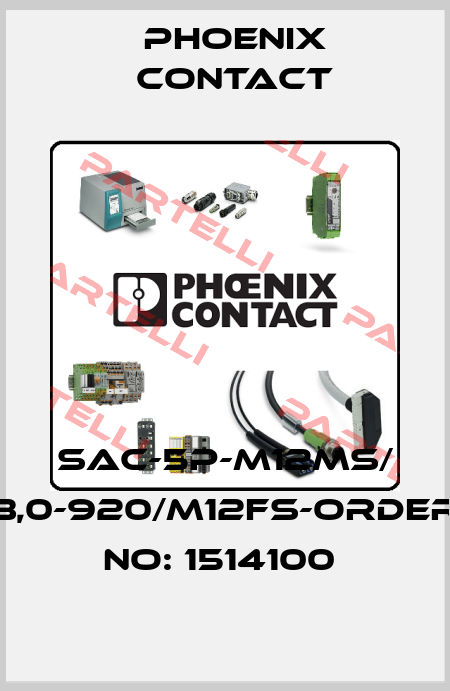 SAC-5P-M12MS/ 3,0-920/M12FS-ORDER NO: 1514100  Phoenix Contact