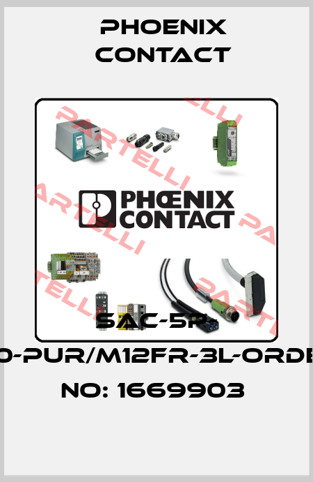 SAC-5P- 5,0-PUR/M12FR-3L-ORDER NO: 1669903  Phoenix Contact