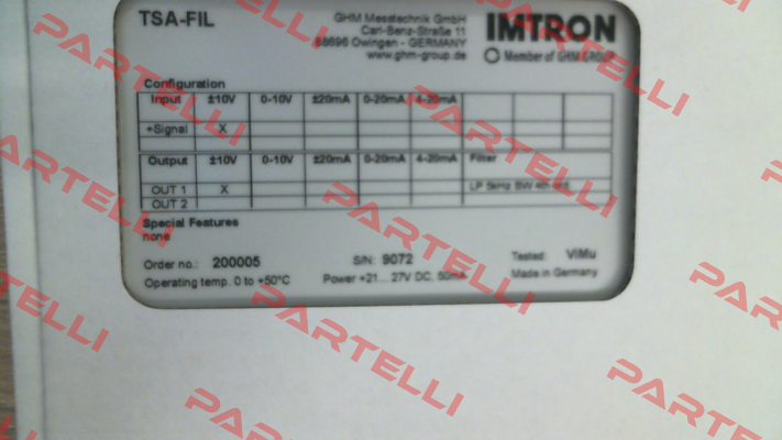 501542 TSA-FIL1-V1-5K-BW-V1 Imtron