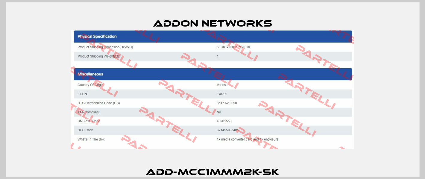 ADD-MCC1MMM2K-SK Addon Networks