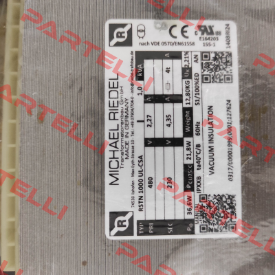 0317/00001999 // RSTN1000UL-CSA 1,0kVA IPXXB Michael Riedel Transformatorenbau