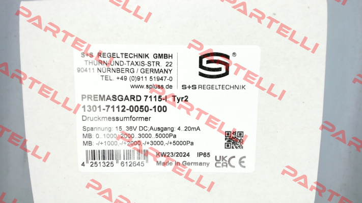 P/N: 1301-7112-0050-100, Type: 7115- I - (Q) S+S REGELTECHNIK