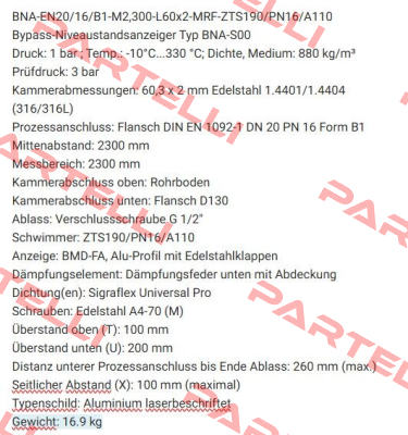 BNA-EN20/16/B1-M2,300-L60x2-MRF-ZTS190/PN16/A110 Ksr Kuebler