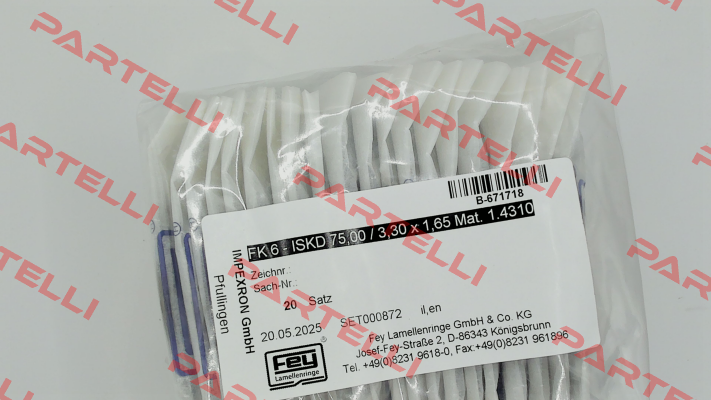 FK 6 - ISKD 75,00 / 3,30 x 1,65 Mat. 1.4310 Fey