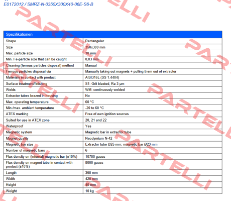 E0172012 / SMRZ-N-0350X300X40-06E-S6-B Goudsmit Magnetics