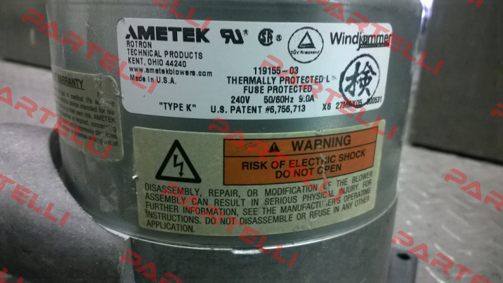 119155-03 obsolete/replacement 119155-06  Ametek Windjammer