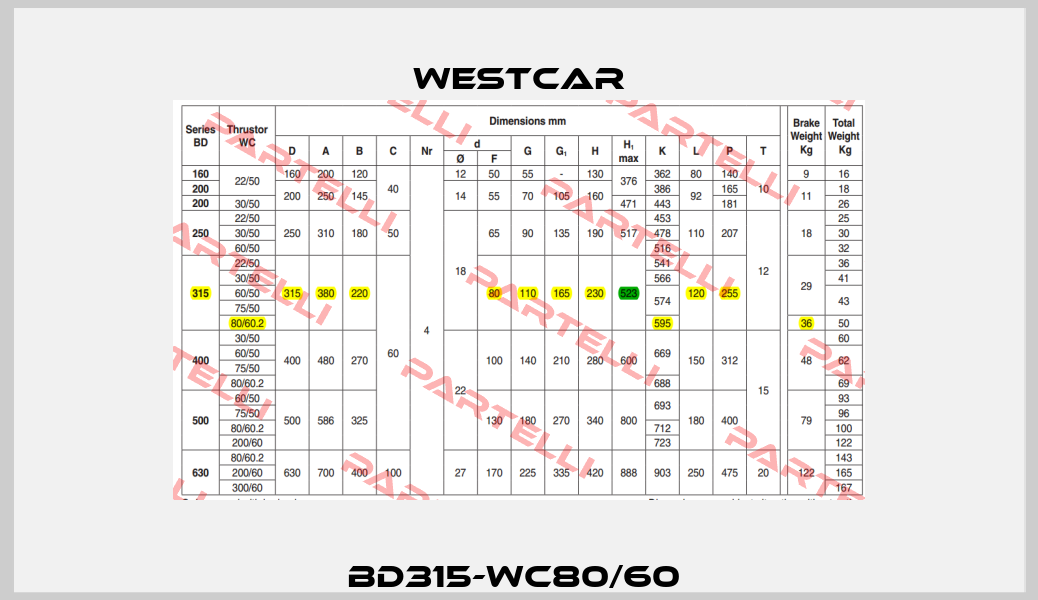 BD315-WC80/60  Westcar