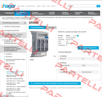NHS-Lasttrenner SILAS DIN-00 160  Hager