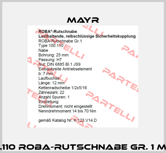 P/N: 0000768-2 Type: 100.110 ROBA-Rutschnabe Gr. 1 mit Standardkettenrad  Mayr