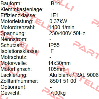 MOT. ELVEM KW0,37 HP0,5 4P PAM71B B14 IE1 Elvem