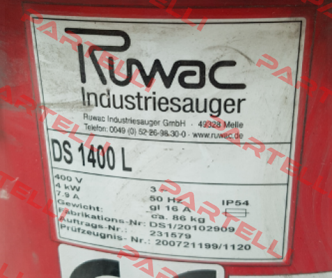 upper fan Ds 1400 L  Ruwac