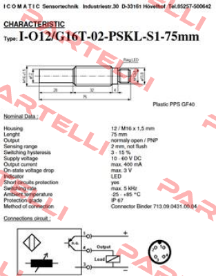 I- O12/G16T-02-PSKL-S1-75mm ICOMATIC Sensortechnik