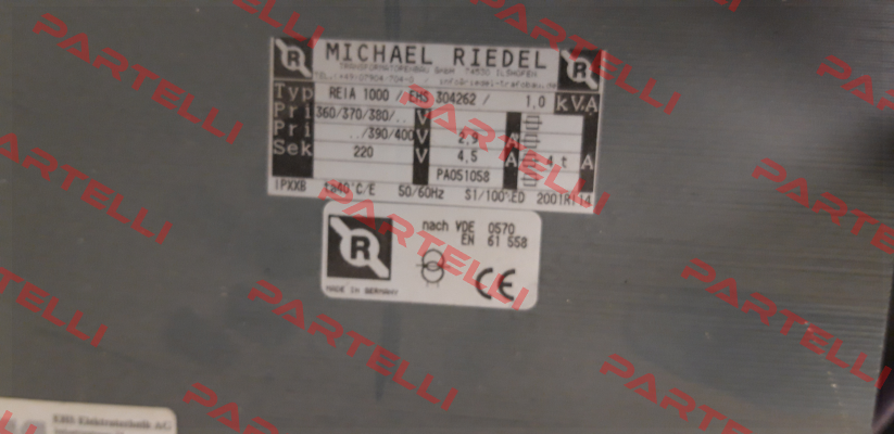 P/N: 0053/00000196 Type: REIA1000 1000VA IP00 Michael Riedel Transformatorenbau