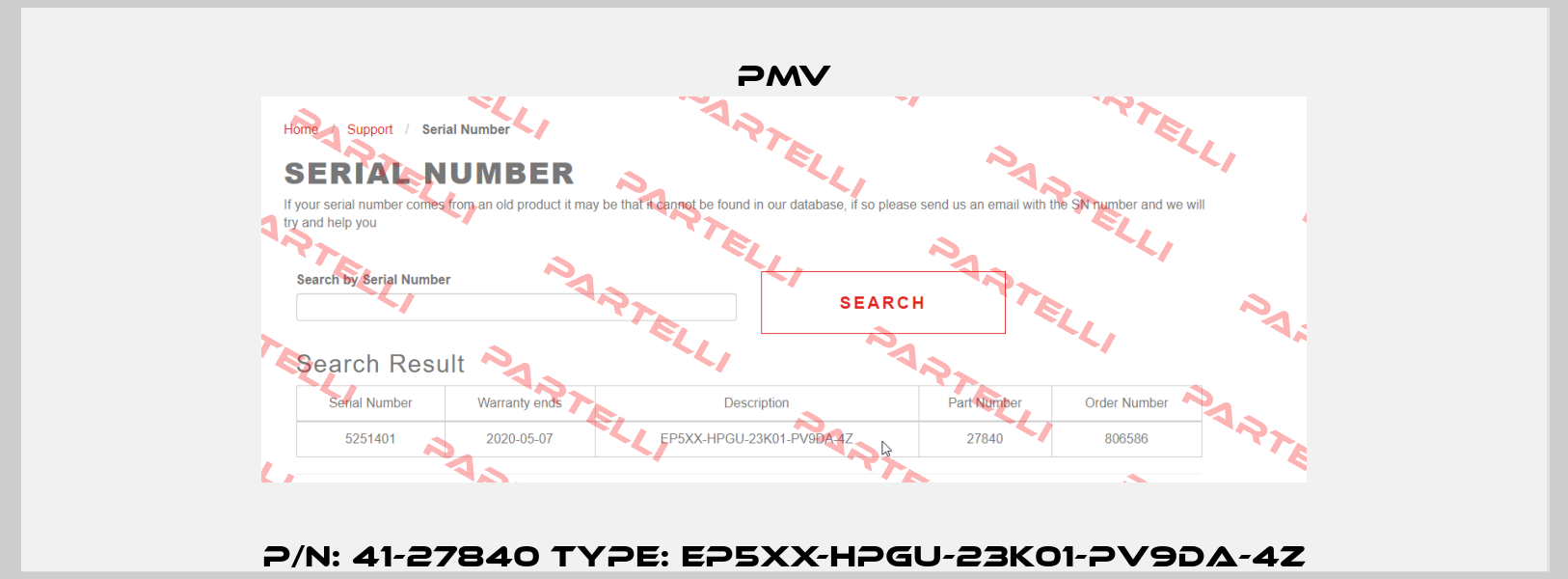 P/N: 41-27840 Type: EP5XX-HPGU-23K01-PV9DA-4Z Pmv