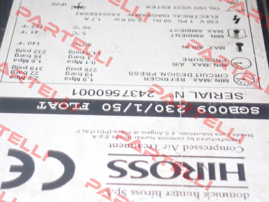 Type : SGB009 230/1/50 FLOAT  S/N: 2437560001 obsolete / SPE009-A2301DF16TIS alternative Hiross
