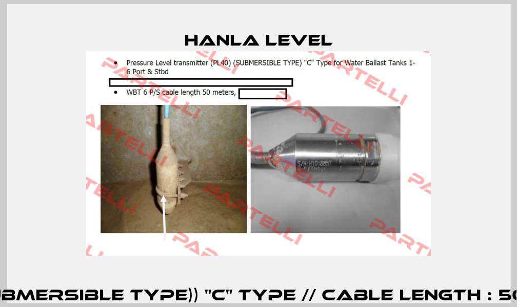 PL40 / (SUBMERSIBLE TYPE)) "C" Type // CABLE LENGTH : 50 METERS  HANLA LEVEL