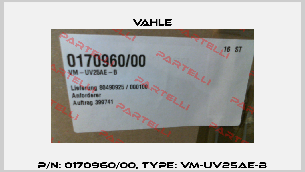 P/n: 0170960/00, Type: VM-UV25AE-B Vahle