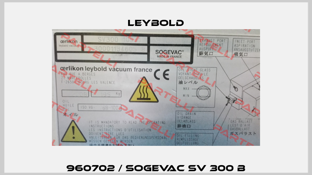 960702 / SOGEVAC SV 300 B Leybold