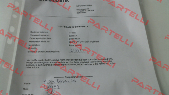 CERTIFICATE OF ORIGIN Hemomatik
