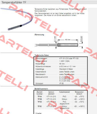 KTY81-210, PVC, 2m   TF1A-2 (Art. 100117)  Welba