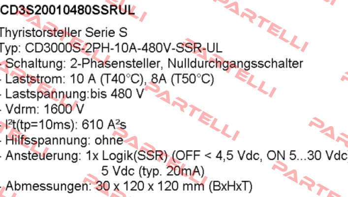 Typ: CD3000S-2PH-10A-480V-SSR-UL CD AUTOMATION