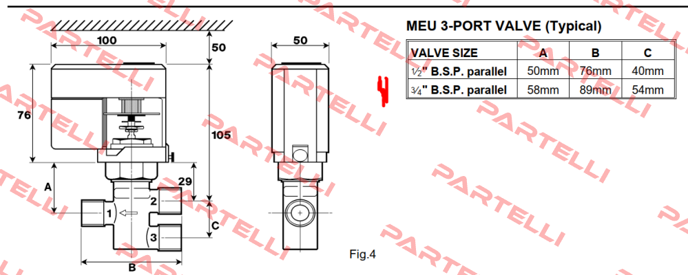 MEU 3-Port Valve ¾“ B.S.P. parallel Satchwell