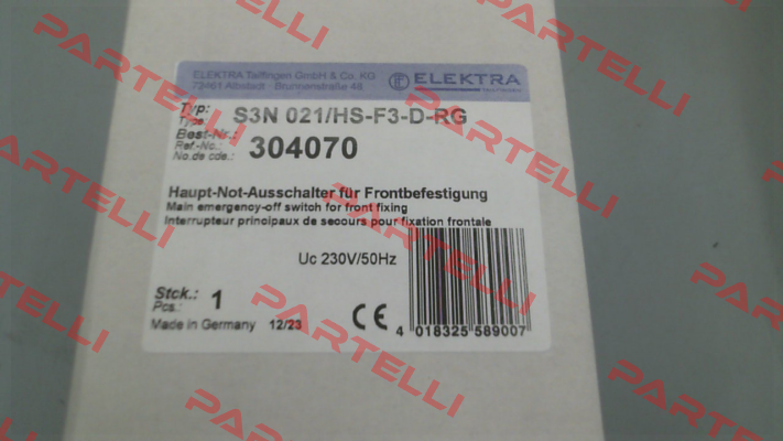 P/N: 304070, Type: S3N 021/HS-F35-D-RG Elektra Tailfingen