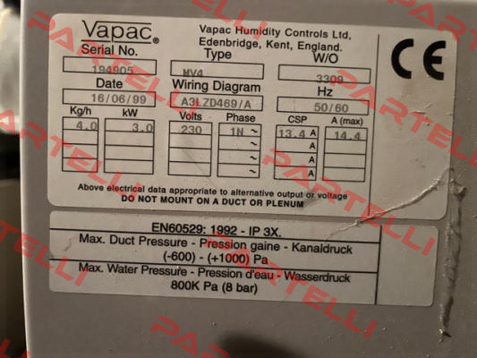 Type: MV4 W/O 3309 Vapac