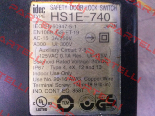 HS1E-740 SAFETY DOOR LOCK SWITCH IEC/EN 60947-5-1 - OEM Idec